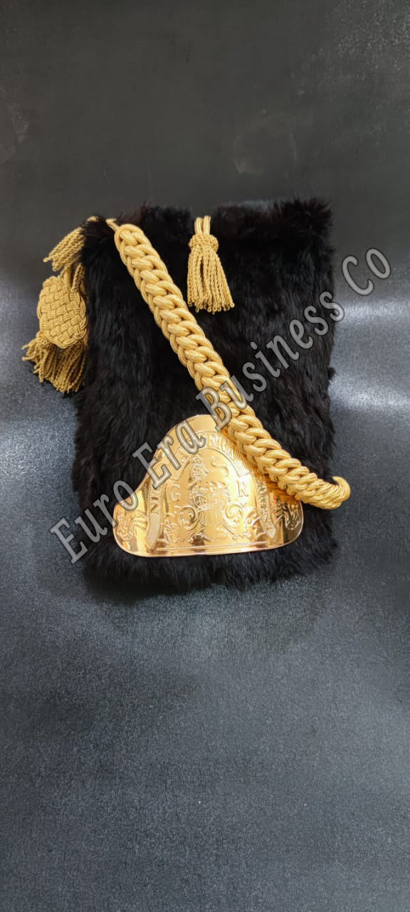 New British Grenadier Military Officer BEAR SKIN HAIR HAT WITH ACCESSORIES