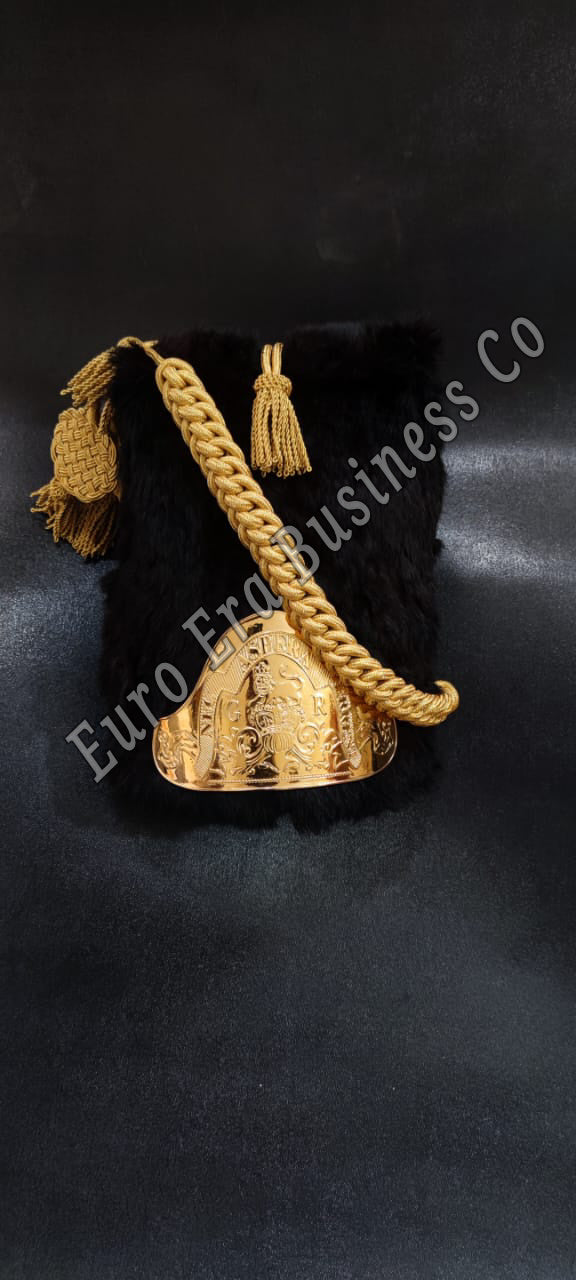 New British Grenadier Military Officer BEAR SKIN HAIR HAT WITH ACCESSORIES