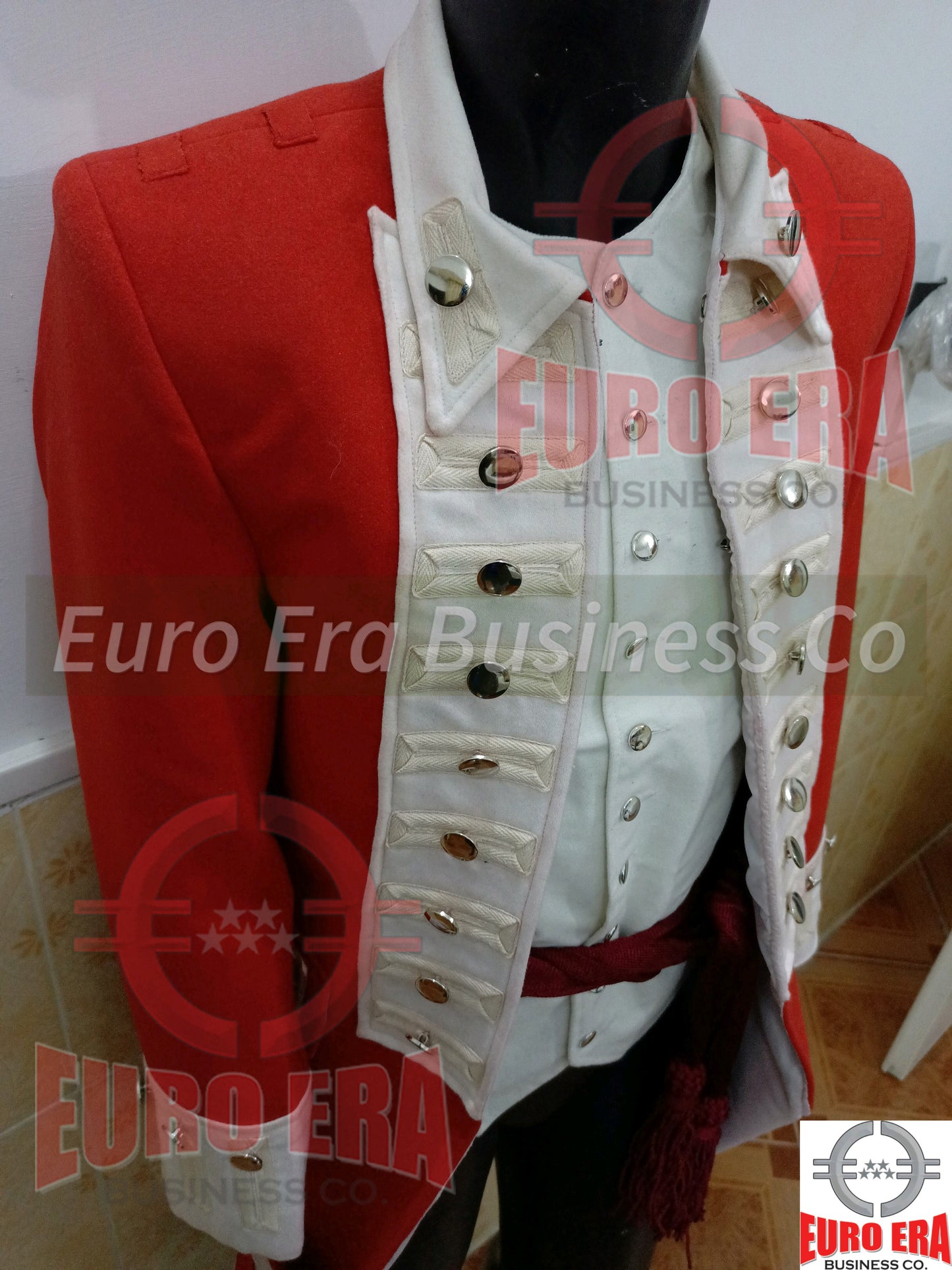 New Napoleonic British Marine Military Officer Frock Coat & Vest & Sash