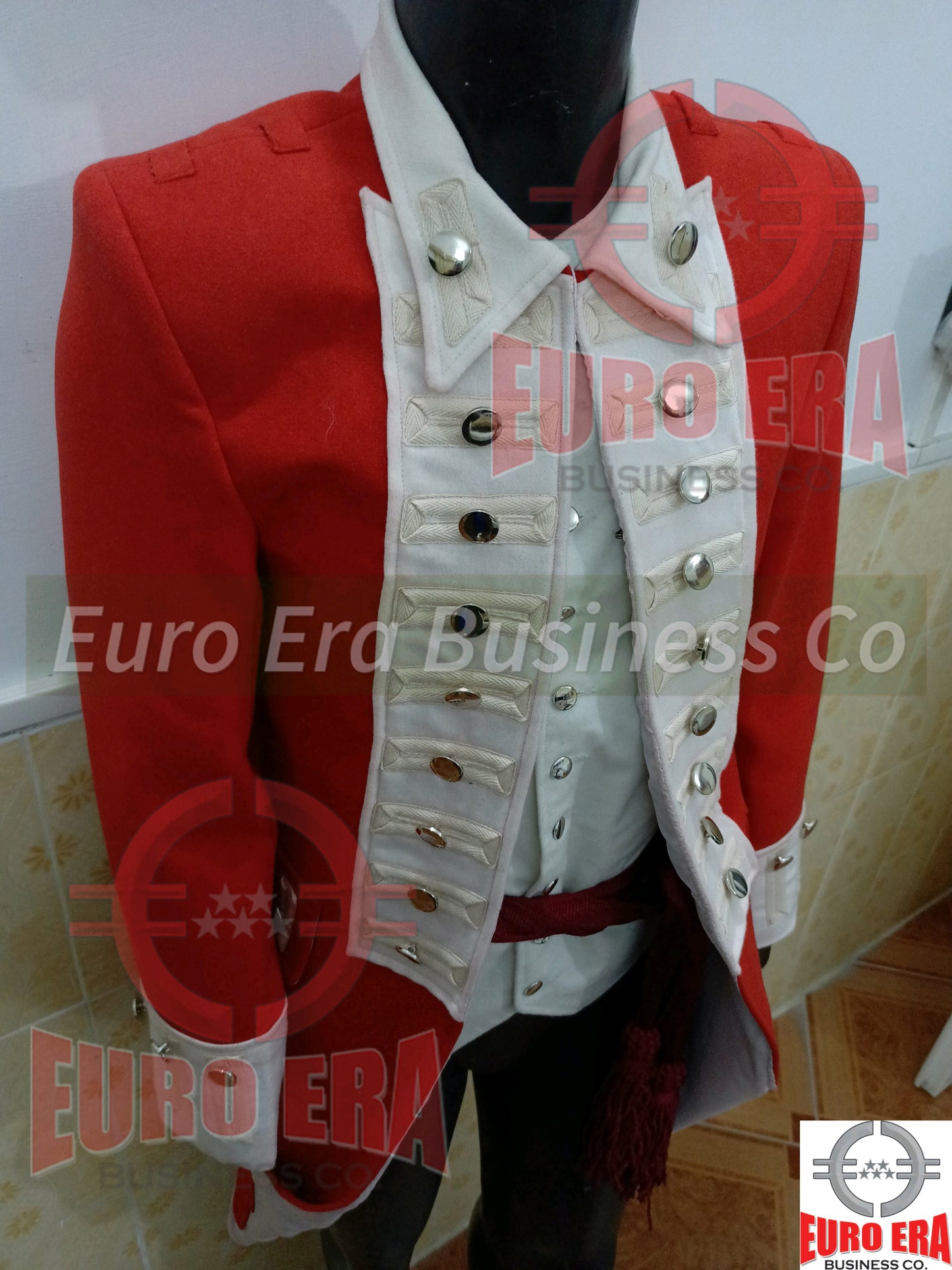 New Napoleonic British Marine Military Officer Frock Coat & Vest & Sash