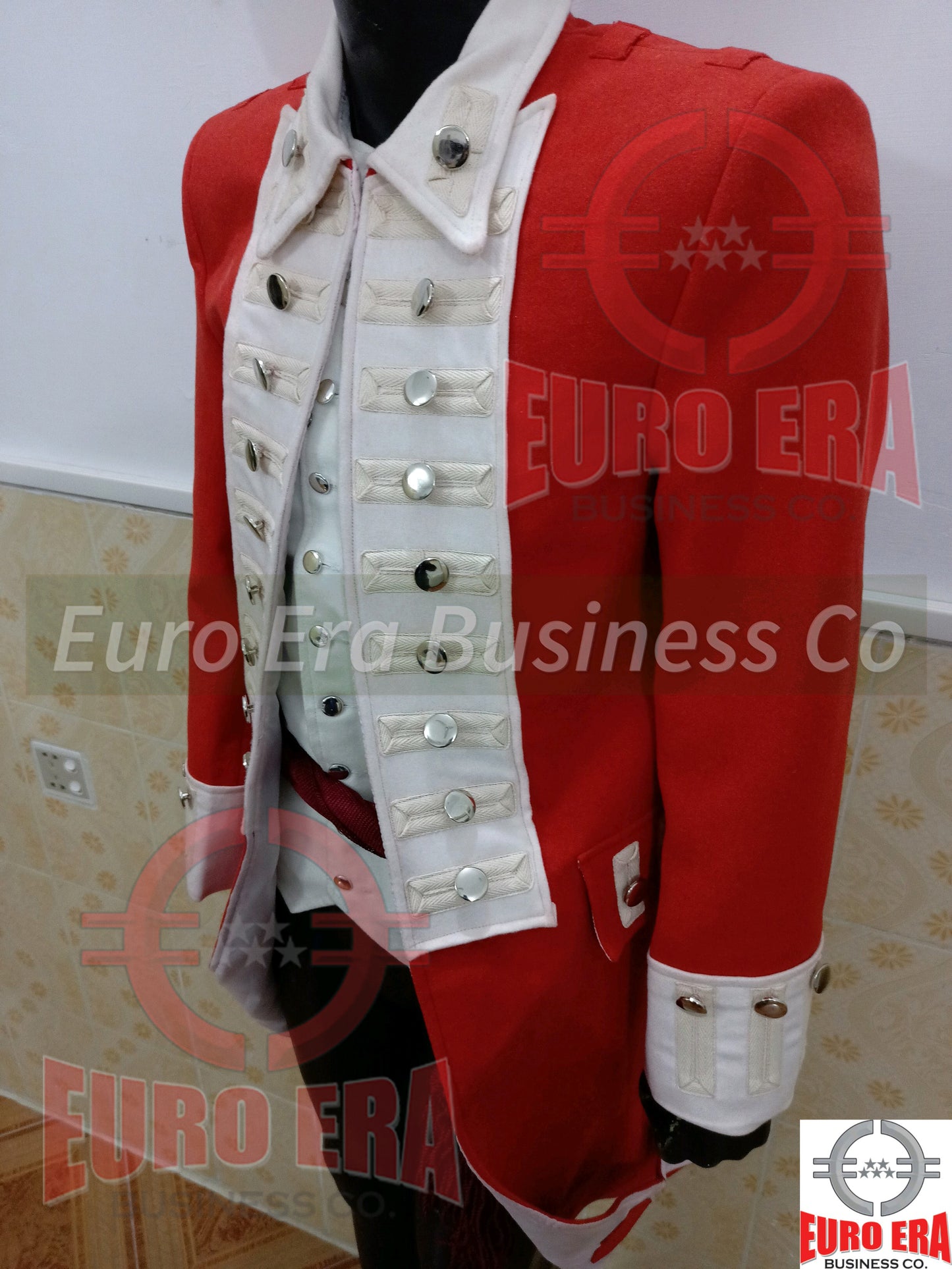 New Napoleonic British Marine Military Officer Frock Coat & Vest & Sash