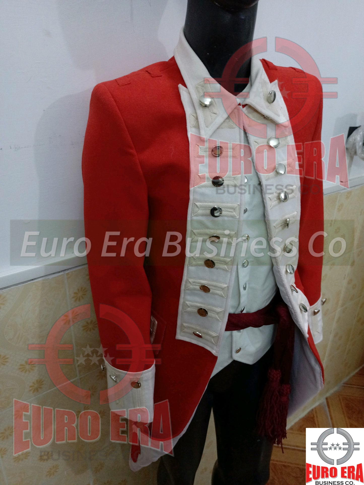 New Napoleonic British Marine Military Officer Frock Coat & Vest & Sash