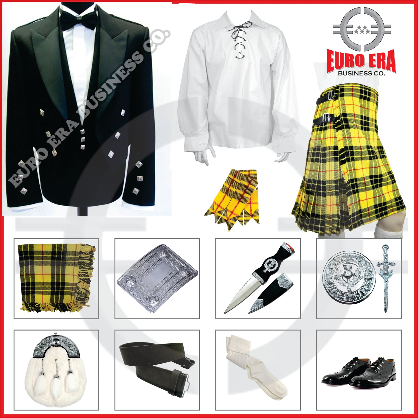 Scottish Prince Charlie Jacket & Macleod Of Lewis Traditional Kilt Outfit Set