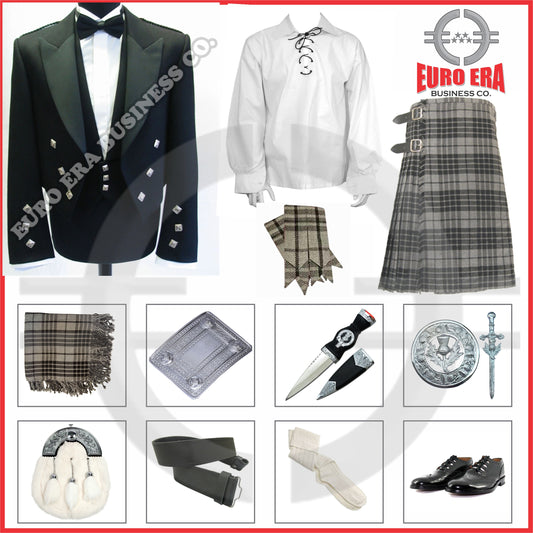 Scottish Prince charlie jacket & Traditional Grey Watch Utility Kilt Outfit