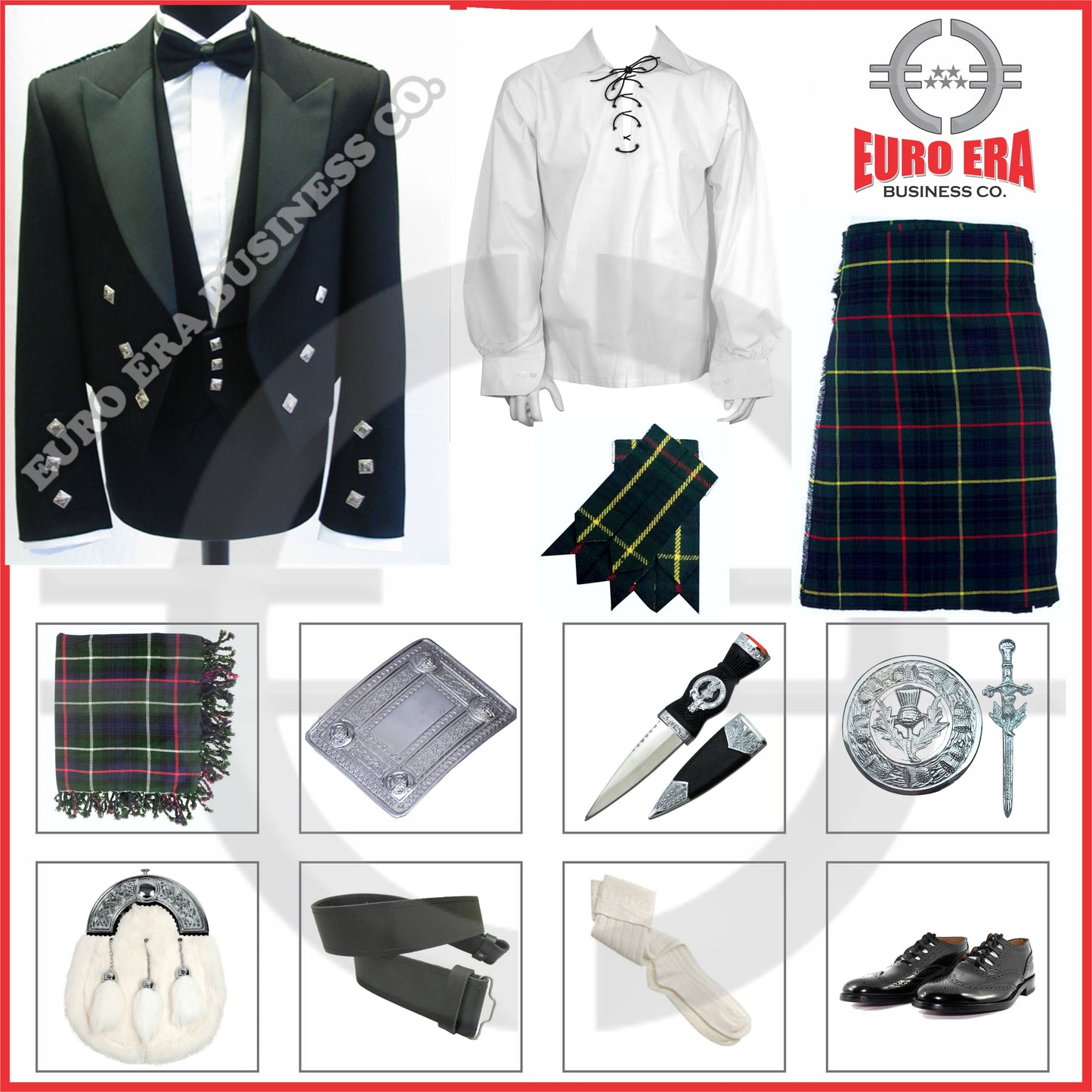 Scottish Prince Charlie Jacket & Hunting Stewart Kilt Outfit Set