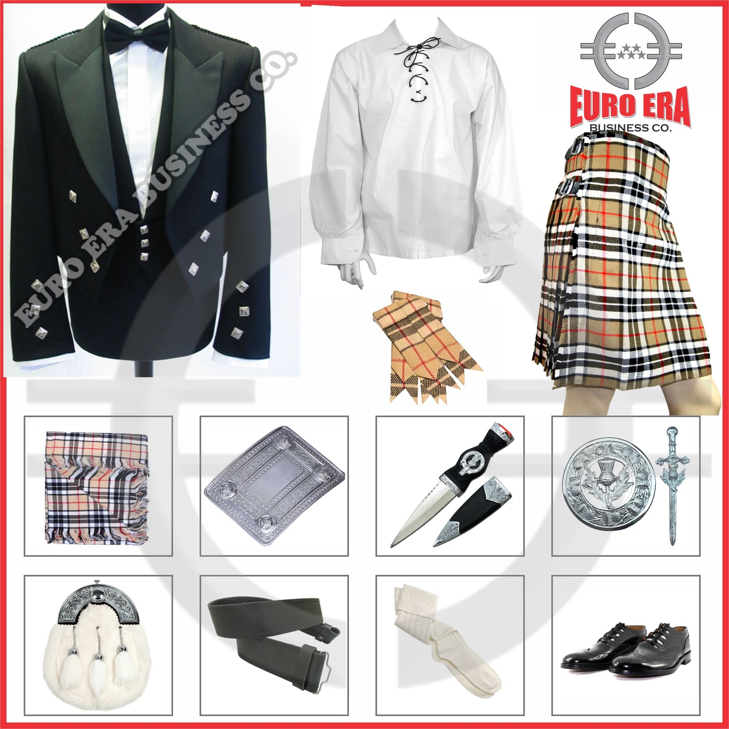 Scottish Prince Charlie Jacket & Thomson Camel Kilt Outfit Set