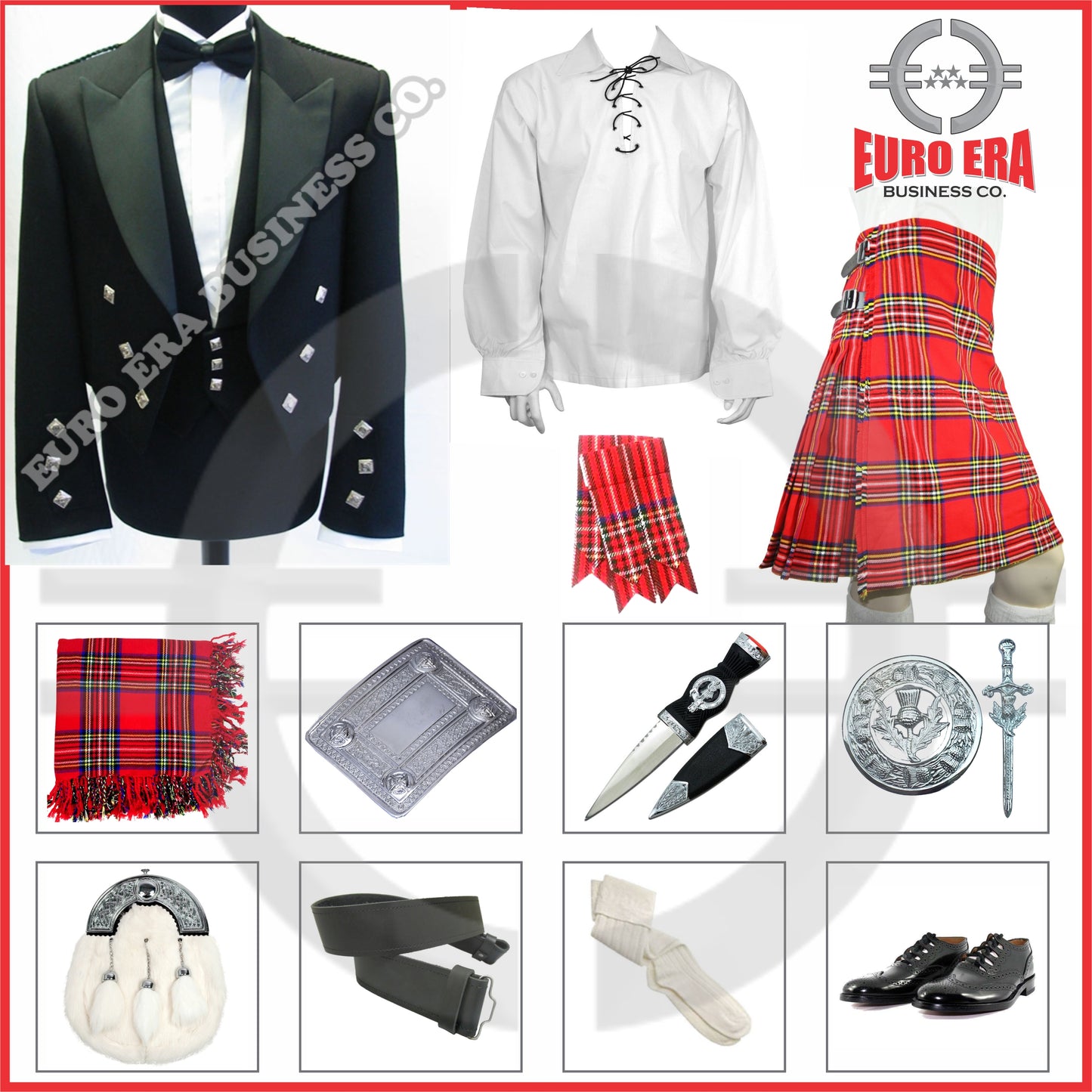 Scottish Prince Charlie Jacket & Royal Stewart Kilt Outfit Set