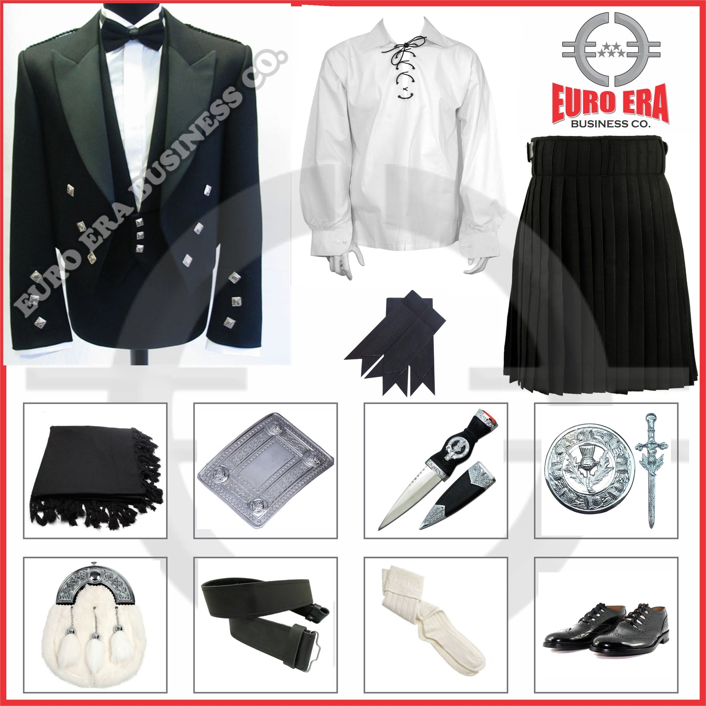 Scottish Prince Charlie Jacket & Black Deluxe Kilt Outfit Set