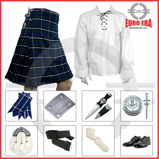 Traditional Men Blue Douglas Kilt Outfit 12 Pc Set